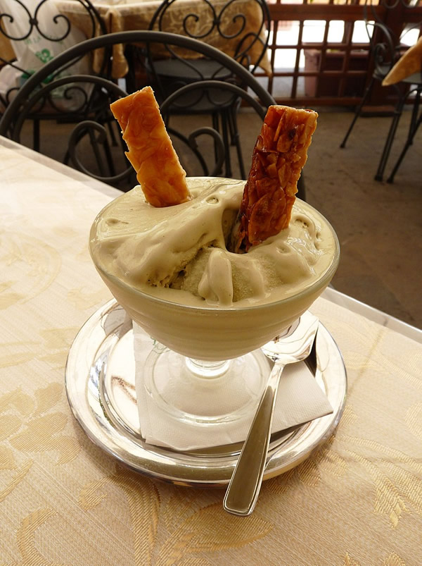 An elegant cup of pistachio ice cream