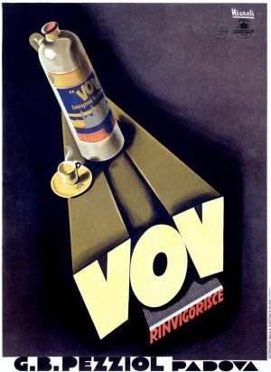 Historische reclame voor VOV likeur: het versterkt, rinvigorisce in het Italiaans.