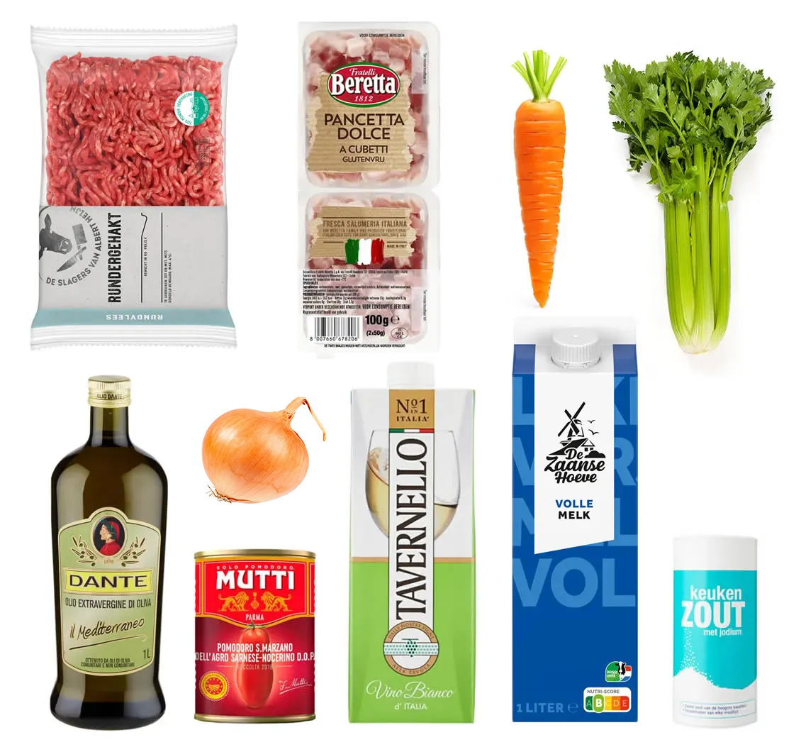 Ingredients to make Bolognese sauce