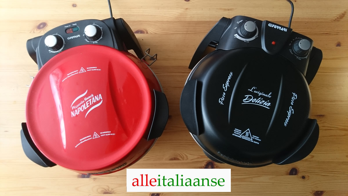 Twee G3 Ferrari pizzaovens: de Pizzeria Snack Napoletana G10032 (links, rood) en de Delizia G10006 (rechts, zwart)