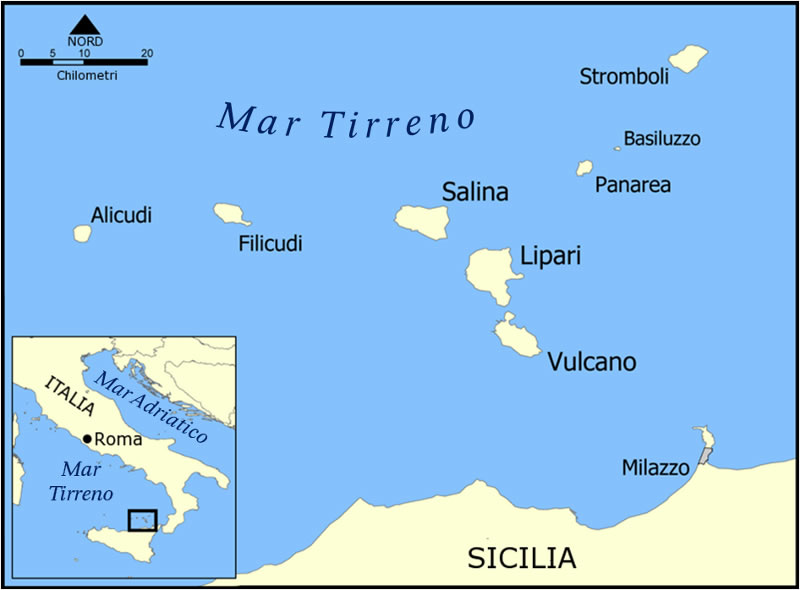 Kaart van de Eolische eilanden