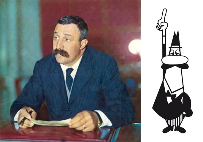 Renato Bialetti en het Bialetti logo op de mokka