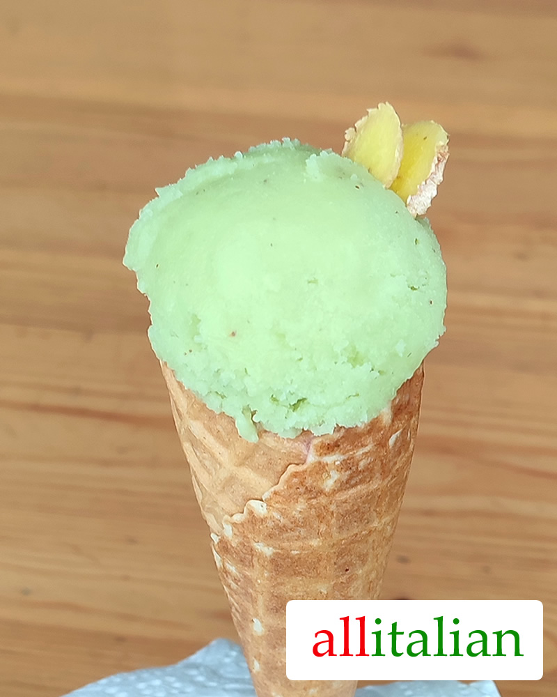 Homemade avocado ice cream on a cone