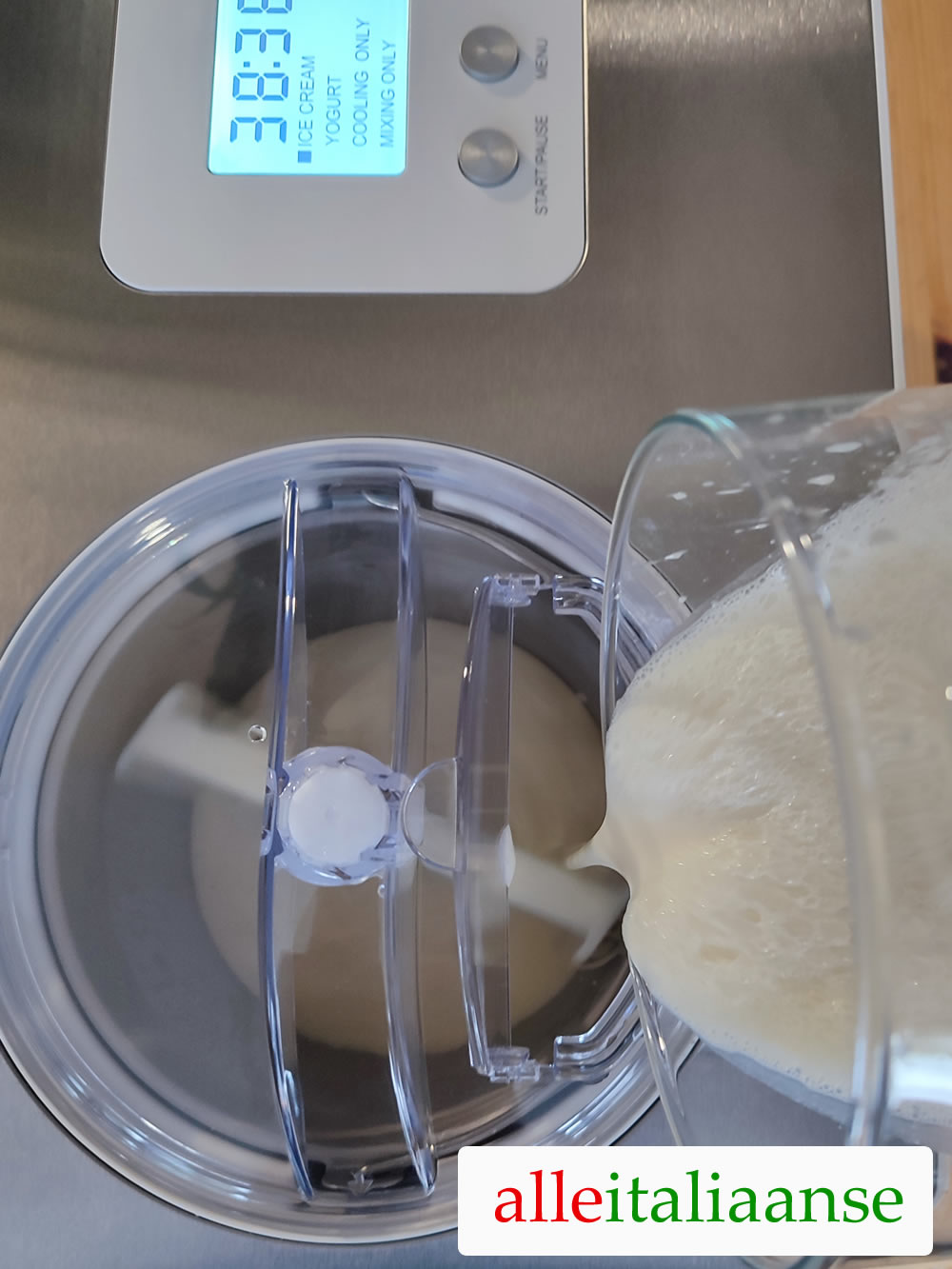 Pour the mixture into the ice cream maker