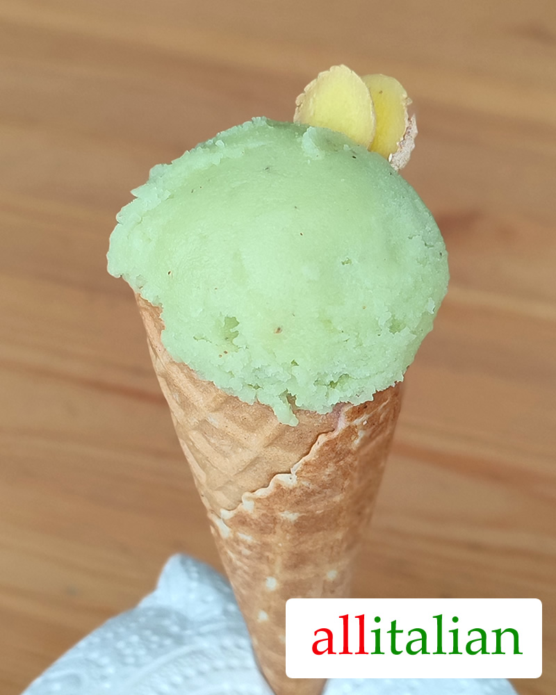 Homemade avocado ice cream on an ice cream cone