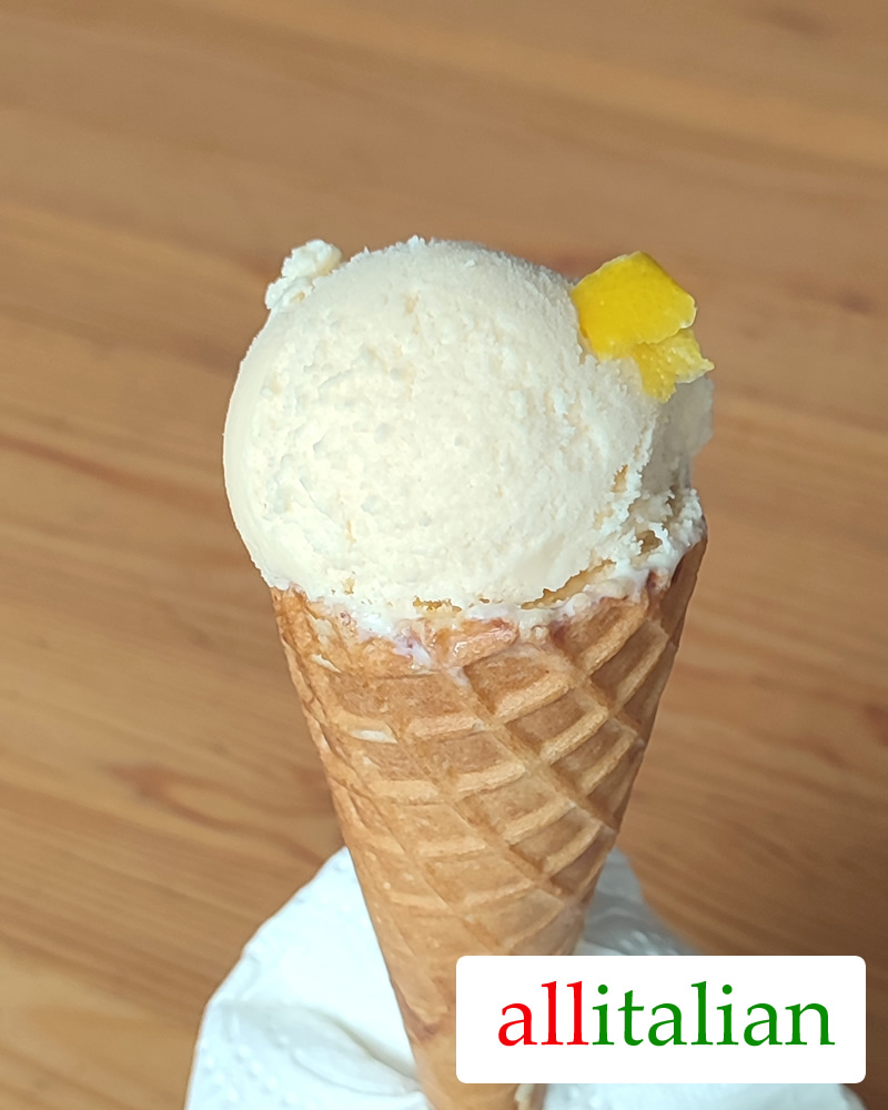 Homemade lemon ice cream on an ice cream cone