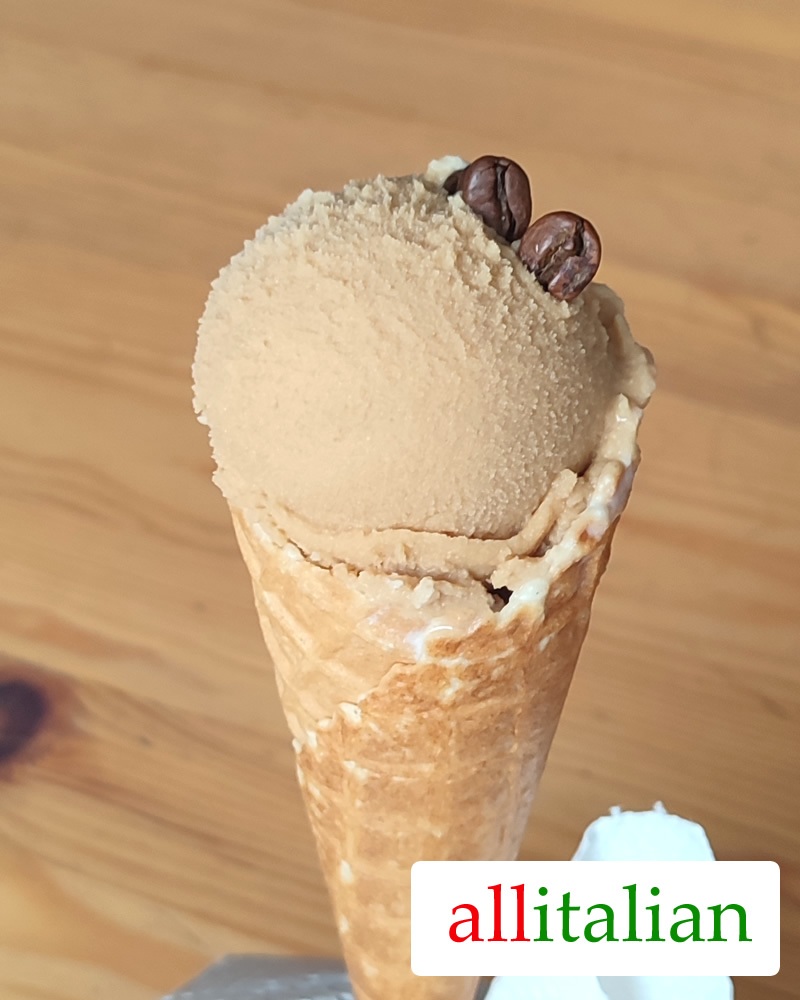 Homemade coffee ice cream on an ice cream cone