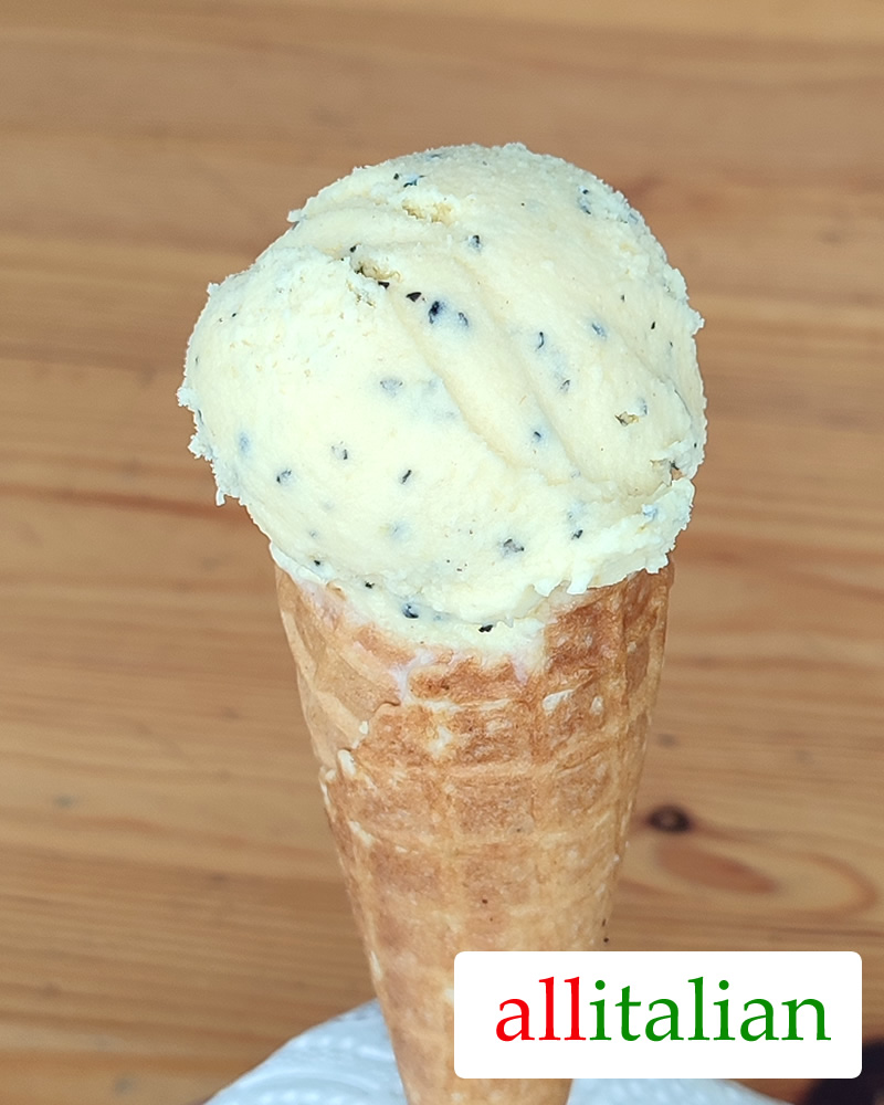 Homemade passion fruit ice cream on an ice cream cone