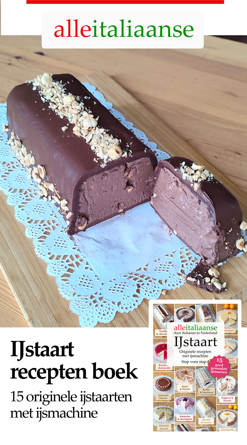Chocolade en hazelnoot ijstaart uit Alle Italiaanse IJstaart recepten boek