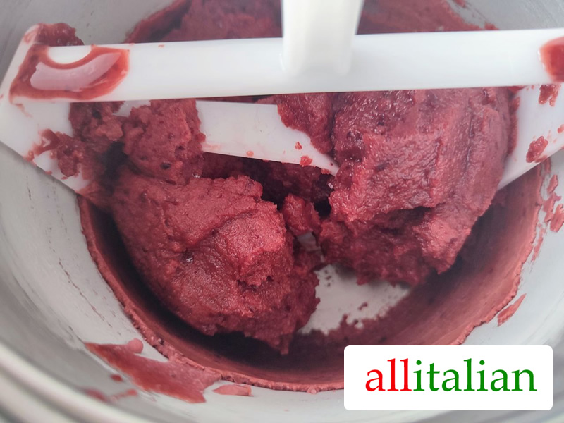 Cherry sorbet ready in our ice cream maker