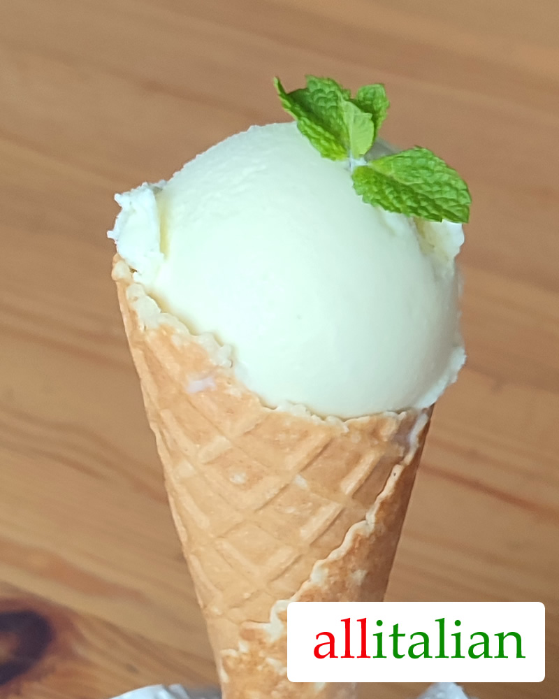 Homemade milk-mint ice cream on a cone