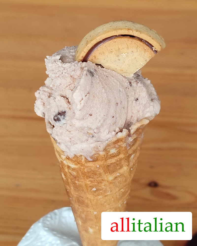 Homemade hazelnut paste biscuits ice cream on a cone