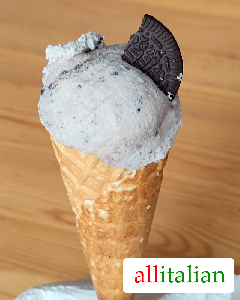 Homemade ice cream make with sandwich cookies on a cone
