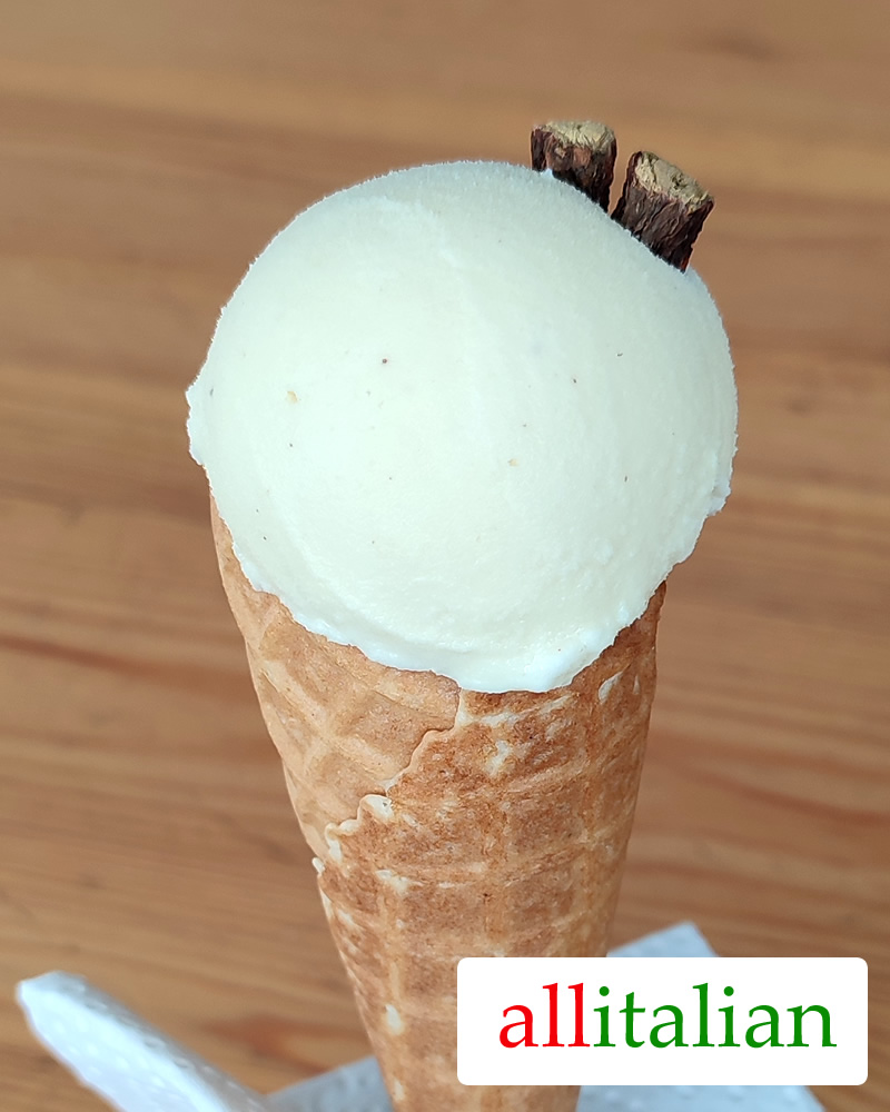 Homemade licorice ice cream on a cone