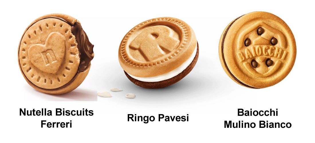 Nutella Biscuits vergelijk met Ringo Pavesi en Baiocchi Mulino Bianco