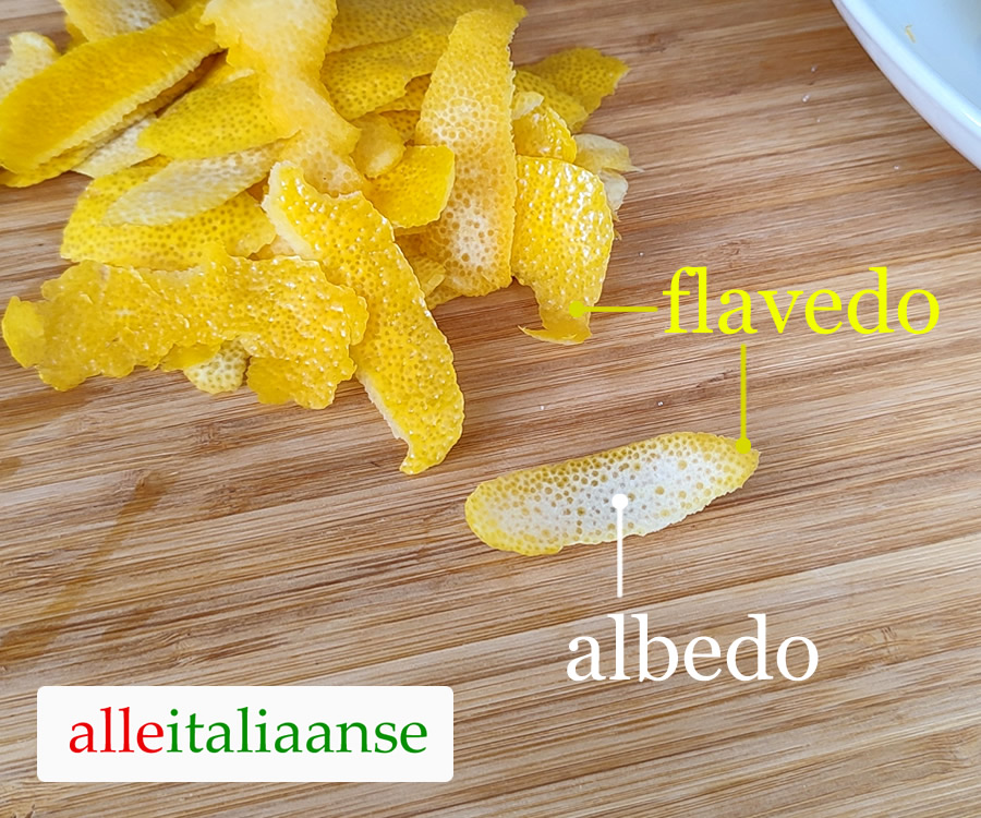 De verschillende delen van de schil van een citrusvrucht, albedo en flavedo