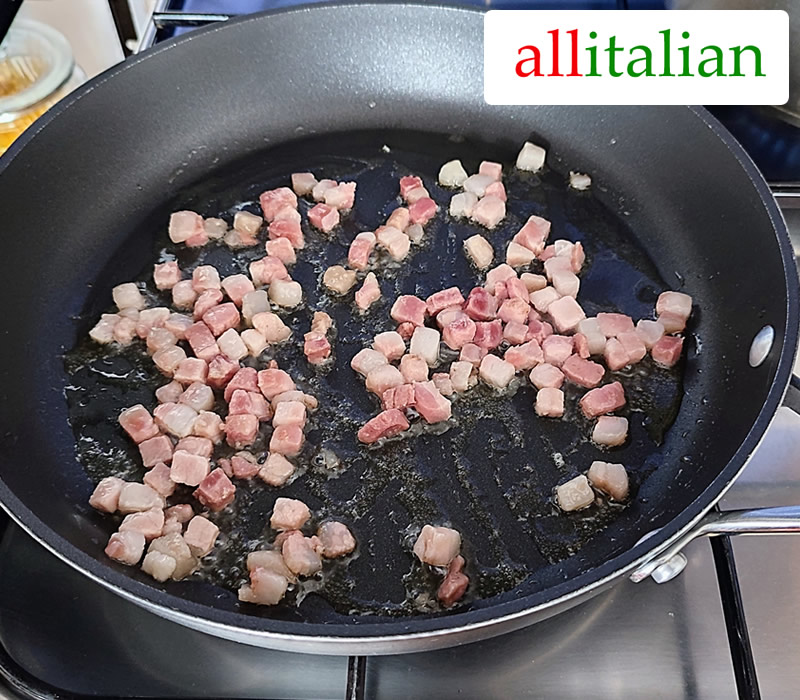 Fry the pancetta or guanciale