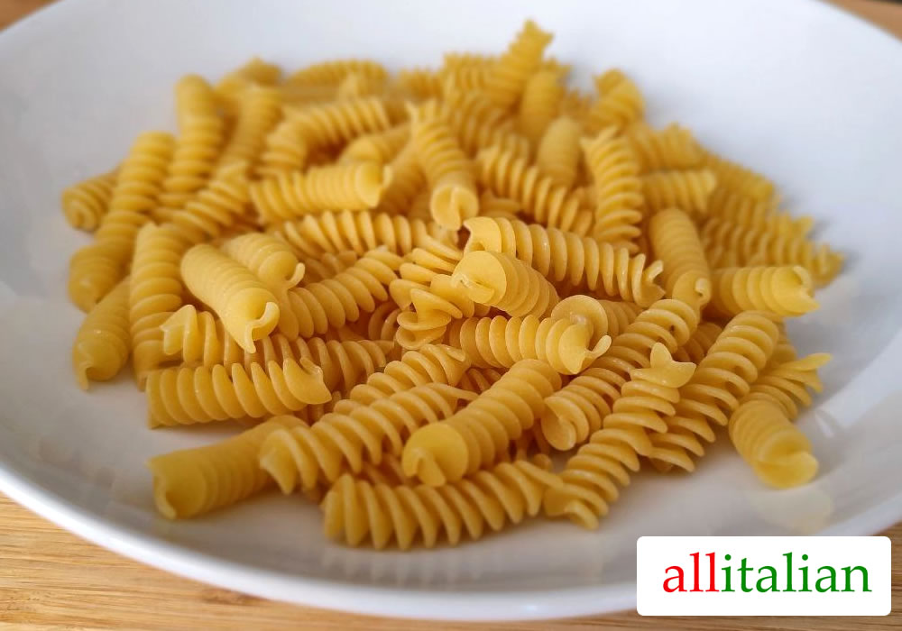 Dry Fusilli pasta on a plate