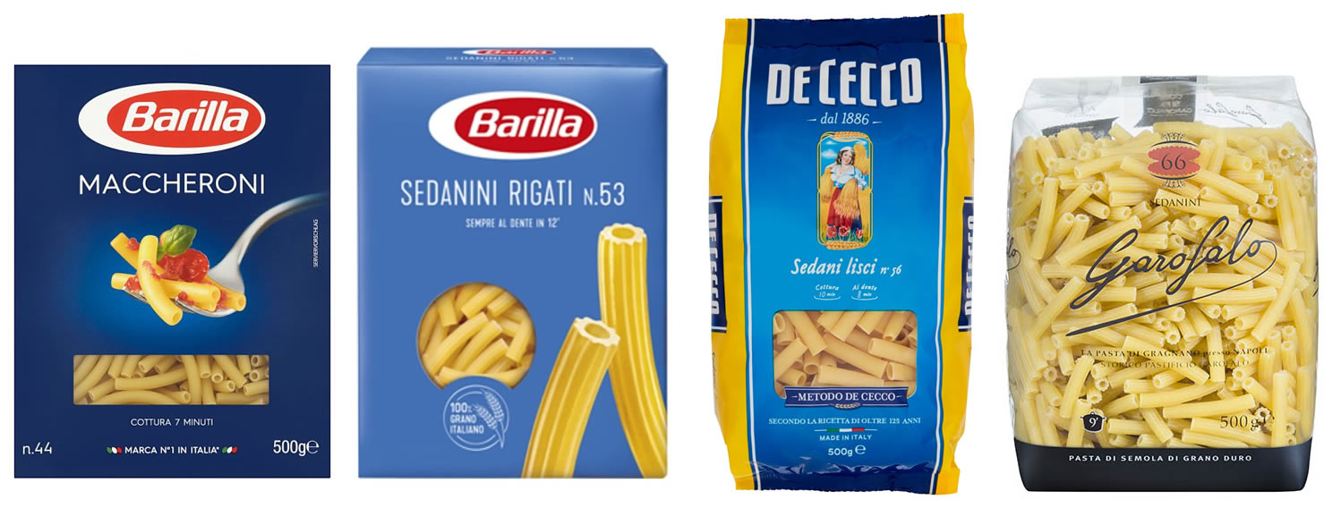 Wat Barilla macaroni noemt, is in Italië hetzelfde als sedani of sedanini