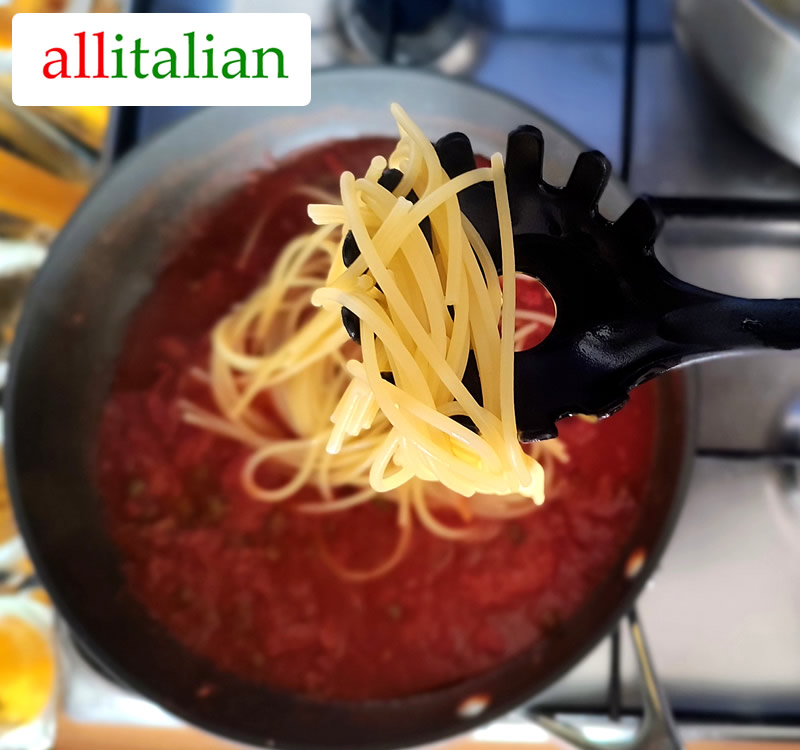 Transfer the pasta to the pan