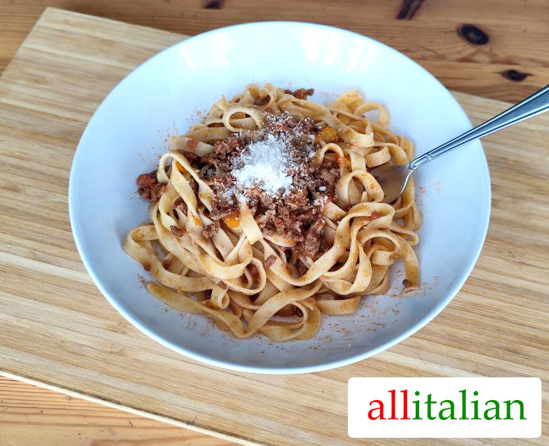 A plate tagliatelle with Bolognese sauce made with the Italian recipe