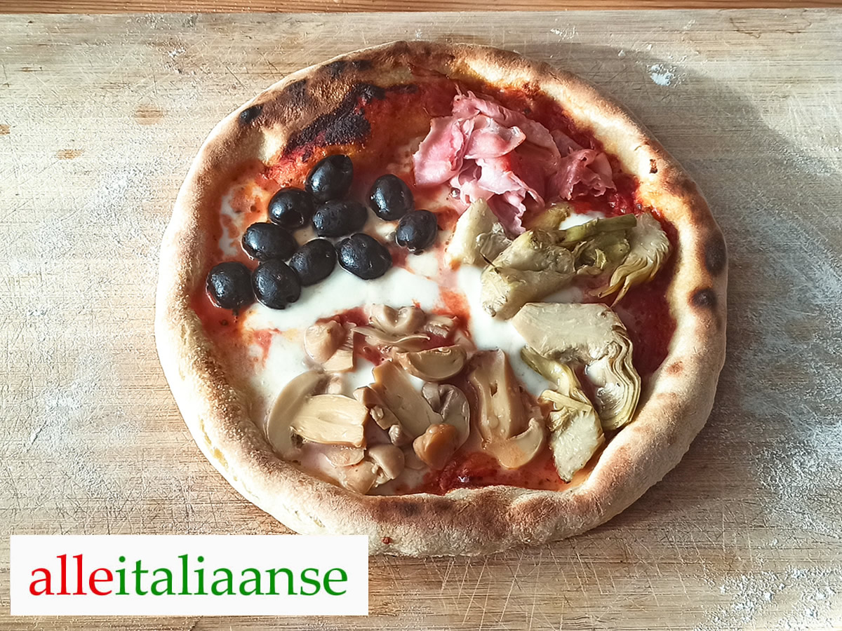 Italiaanse pizza quattro-stagioni maken recept - gebakken door alle Italiaanse