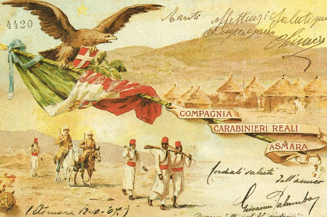 Illustratie van de Royal Carabinieri-expeditie naar Eritrea in 1907